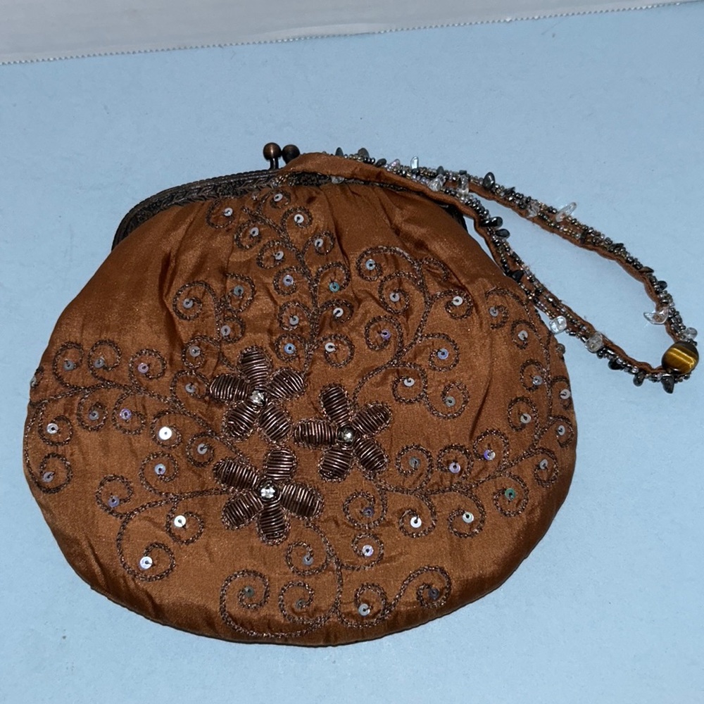 Mount Beaded Purse with metal closure and mirror